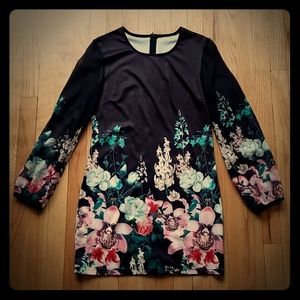 Black Orchid Flower Summer Dress. Large.